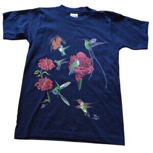 Vintage Y2K Wild Cotton Hummingbird T-Shirt Navy Blue Size S Made In USA 2000